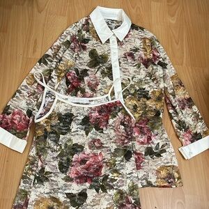 Anne Fontaine Matteo Floral Lace Button Down Shirt with Matching Tank Top